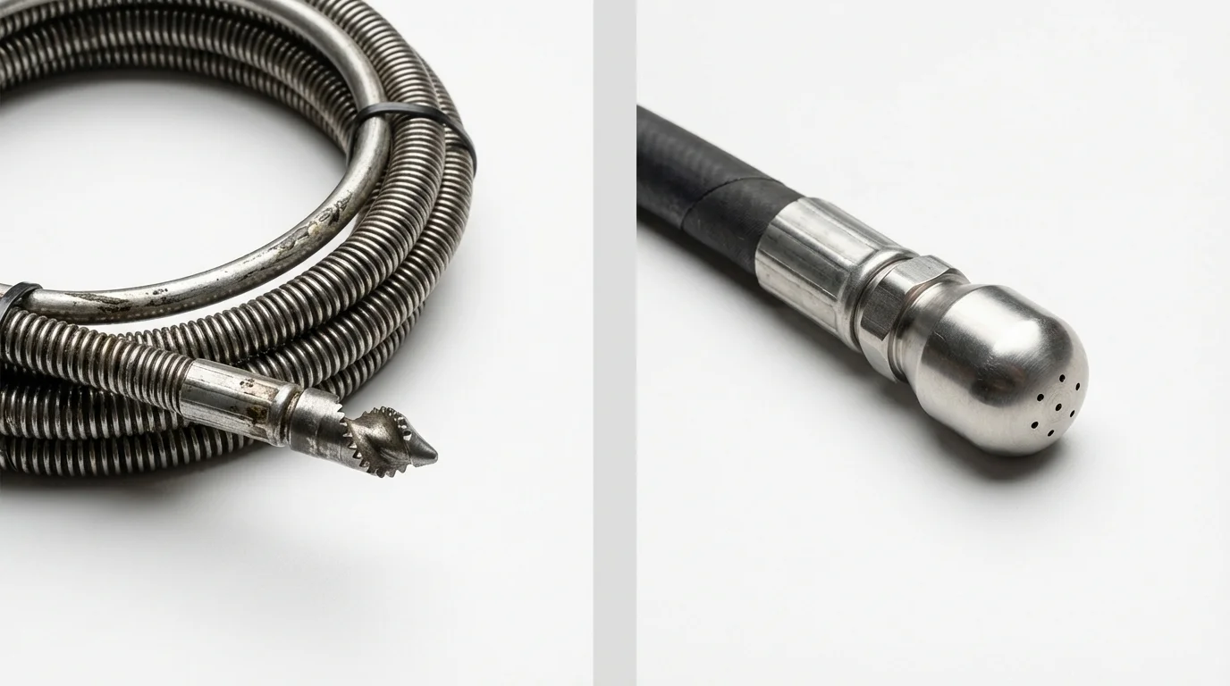Drain snake cable and hydro jetting nozzle used for drain cleaning in Early, TX