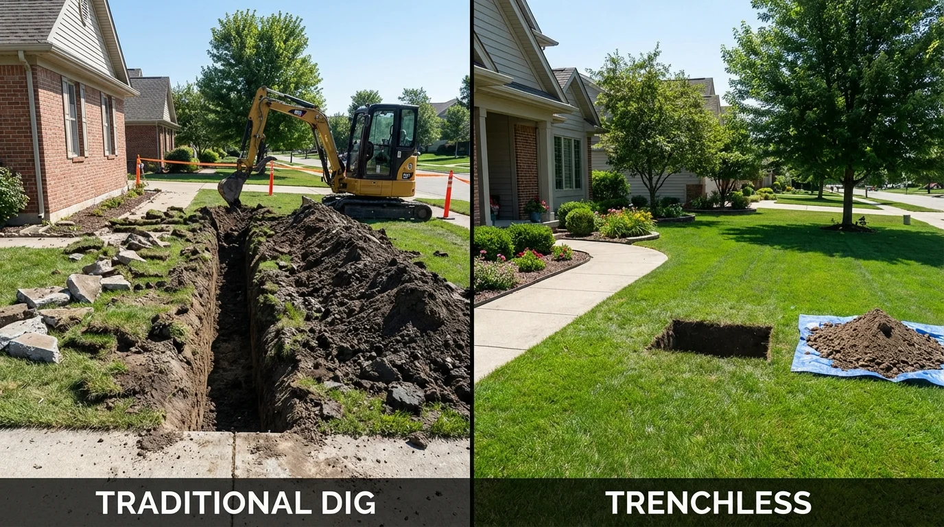 Trenchless sewer repair with minimal yard damage versus traditional excavation in Early, TX
